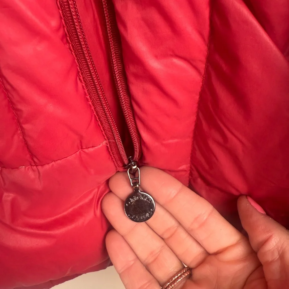 Calvin Klein Down Puffer Jacket Womens Size S Red Full Zip Packable LTWT FLAW‎